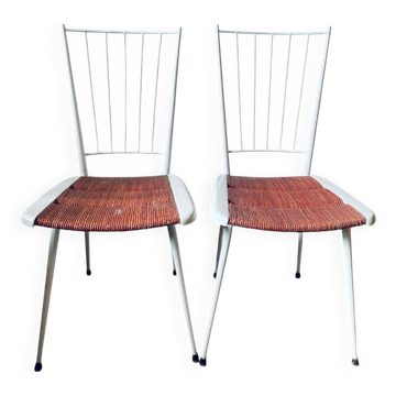Metal and straw chairs