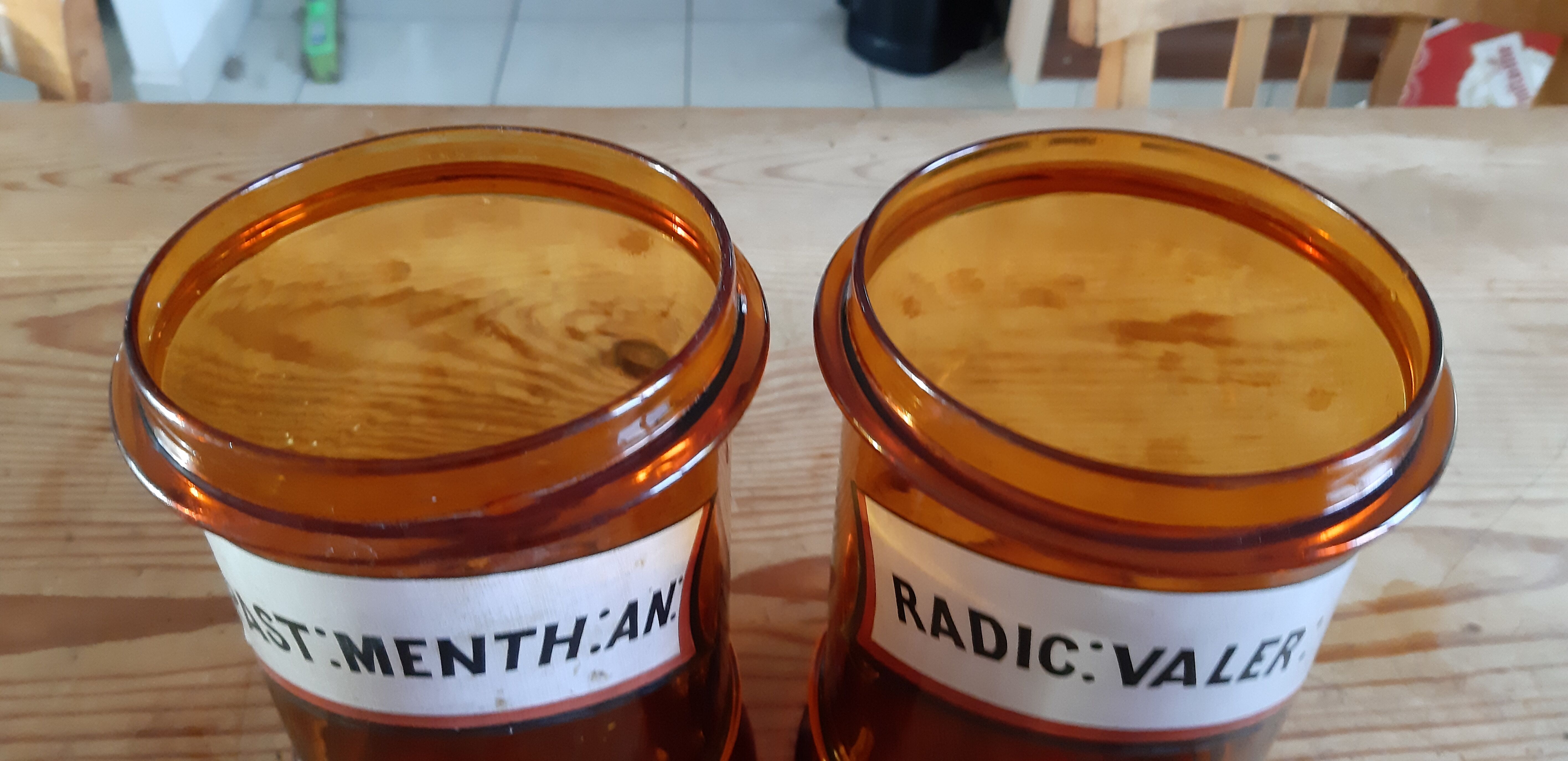 Pair of brown glass pharmacy jars