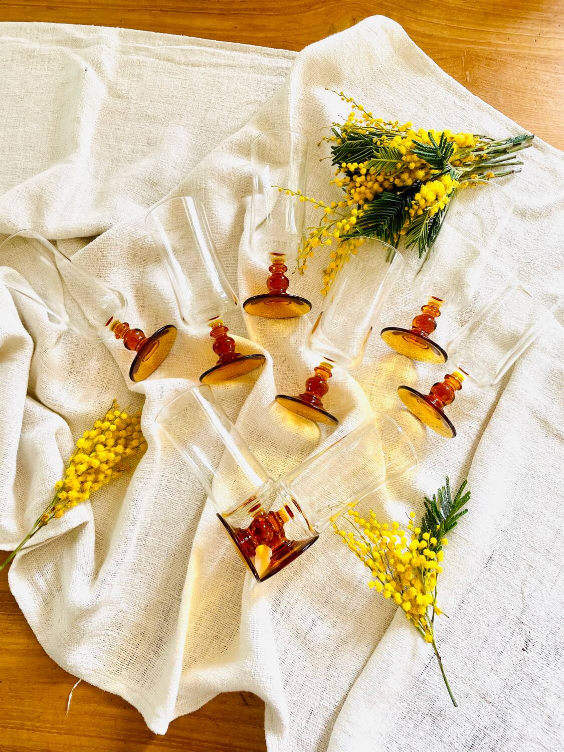 Set of 8 vintage amber glass champagne flutes