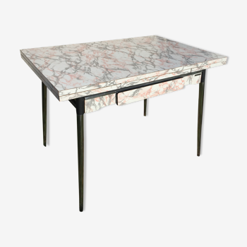 Table formica blanche effet marbre gris, rose Supermatic