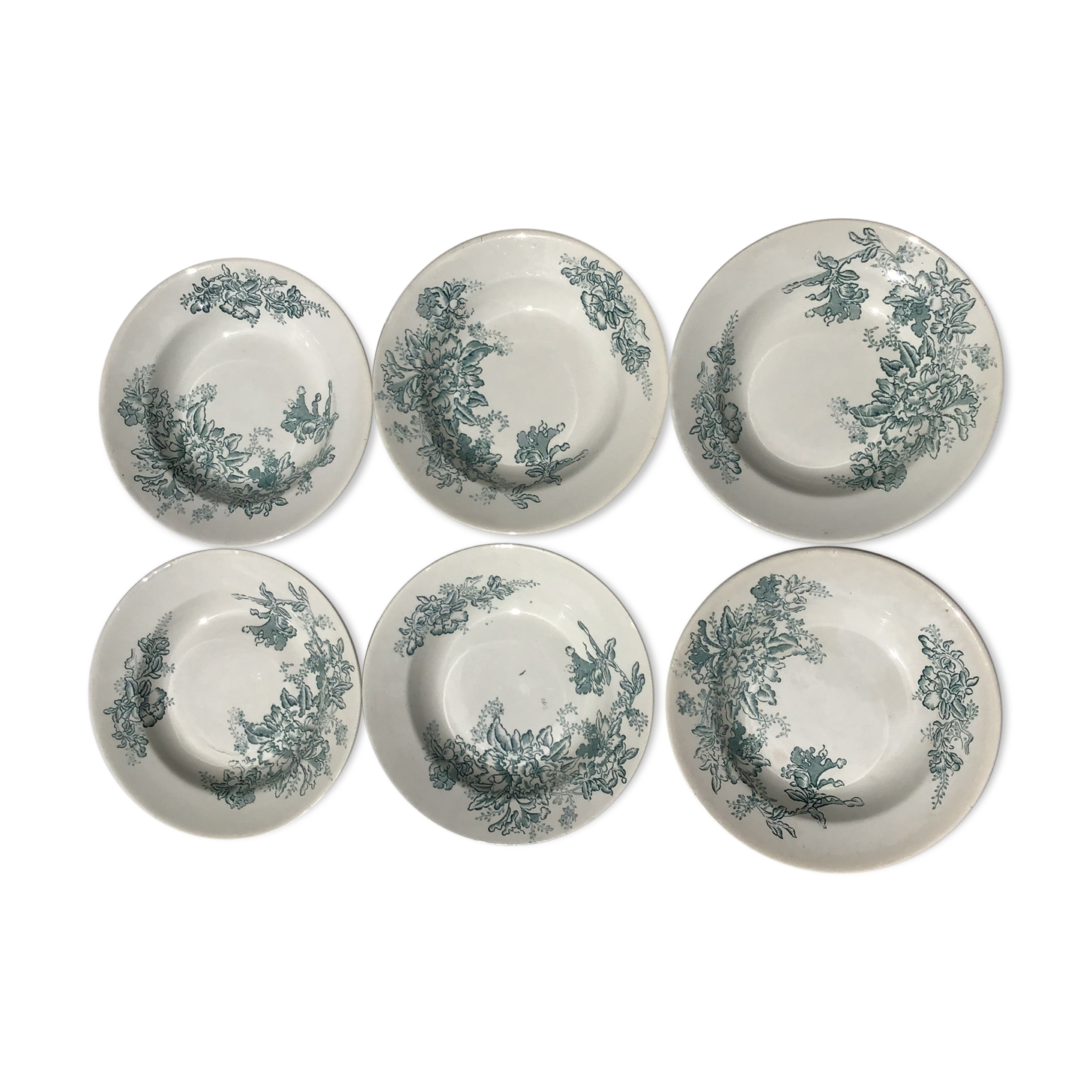 6 hollow plates Faïencerie Nouvelle Givors Floréal