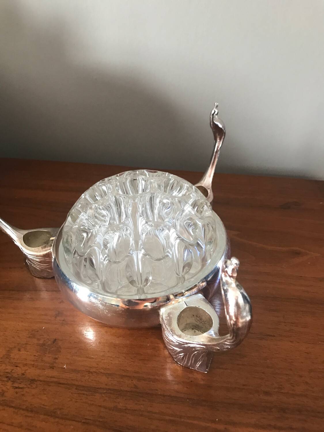 Flower centerpiece and three pheasant candle holders