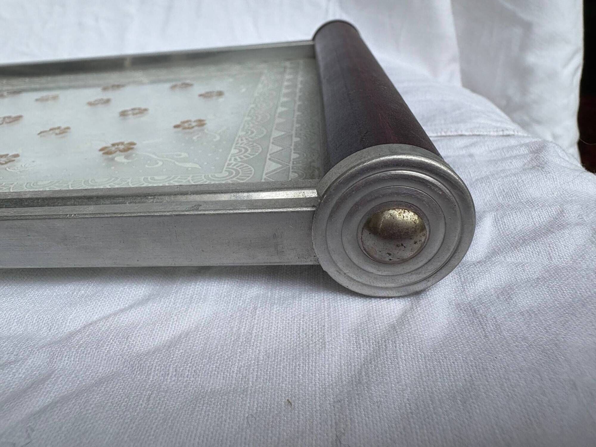 Small Art Deco tray in etched glass and chrome-plated metal – 1930s/40s