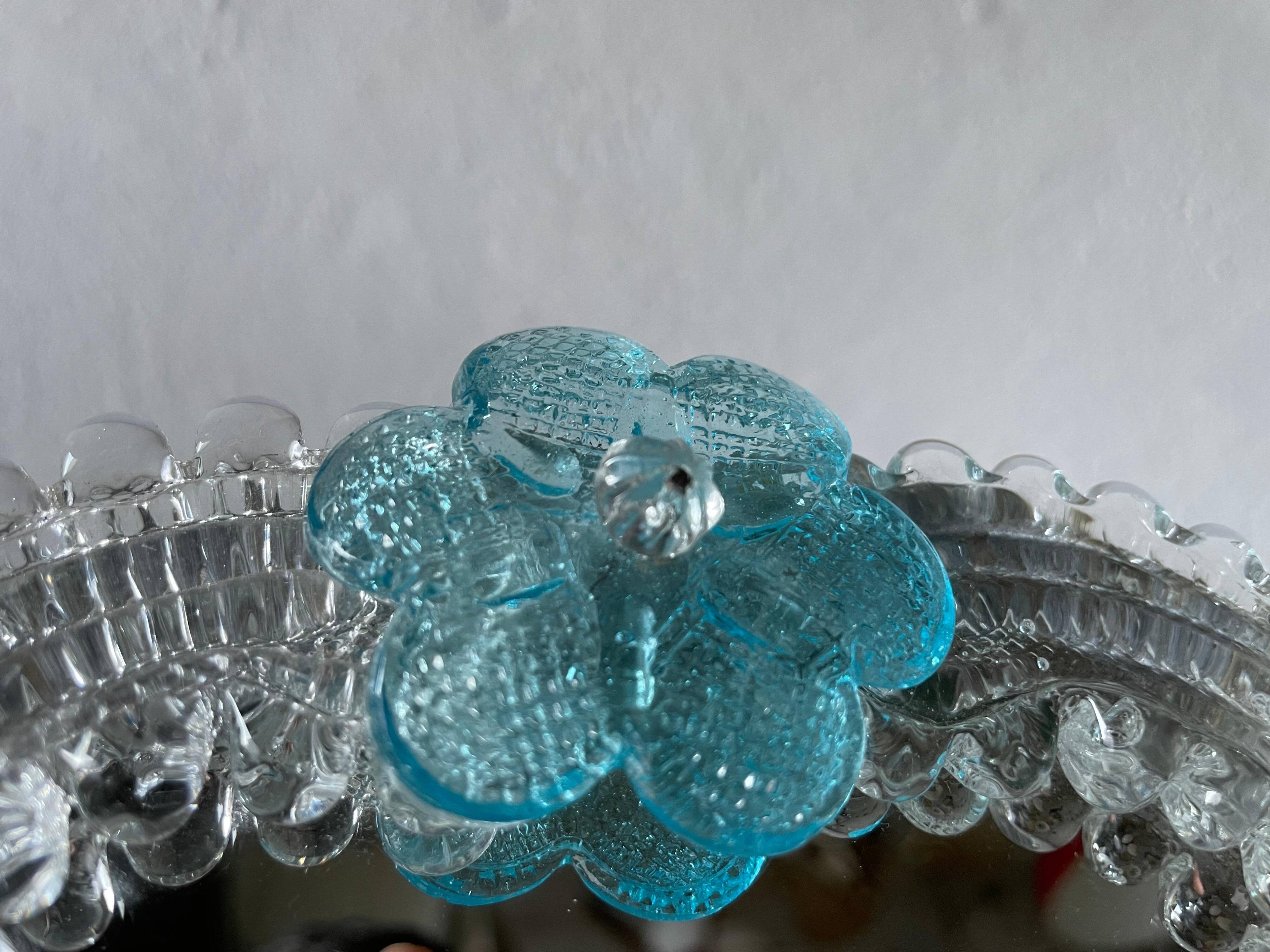 Small blue and white glass table or wall mirror from Murano, 1960s, Italy.