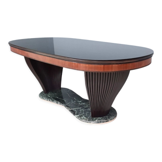 Vintage Dining Table by Vittorio Dassi with Opaline Glass Top and Marble Base