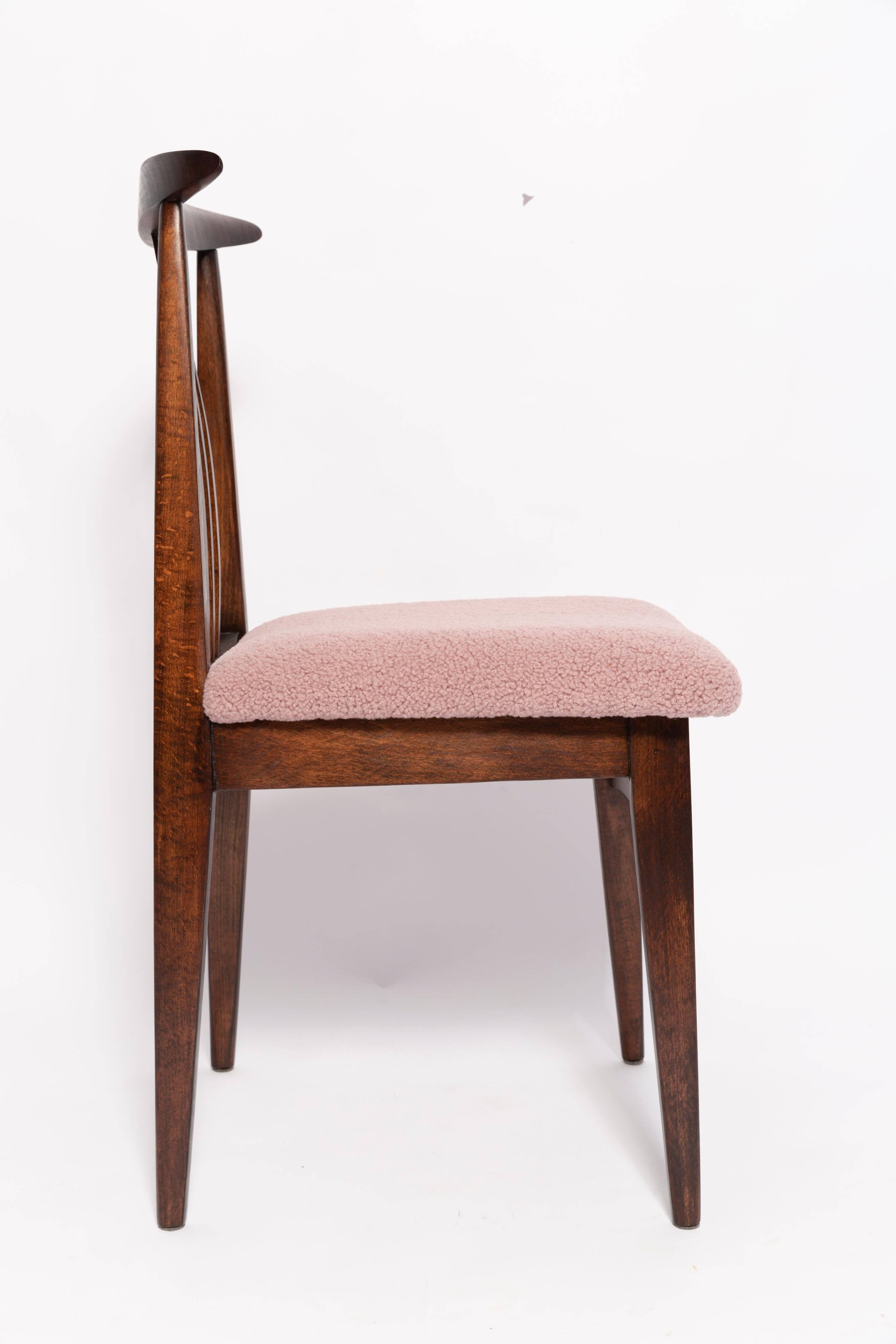 Mid-Century Beech Chair in Pale Pink Boucle, Walnut Wood, by M. Zielinski, Europe, 1960s