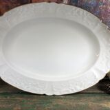 Very large oval Christmas dish in Limoges porcelain white and gold 43cm