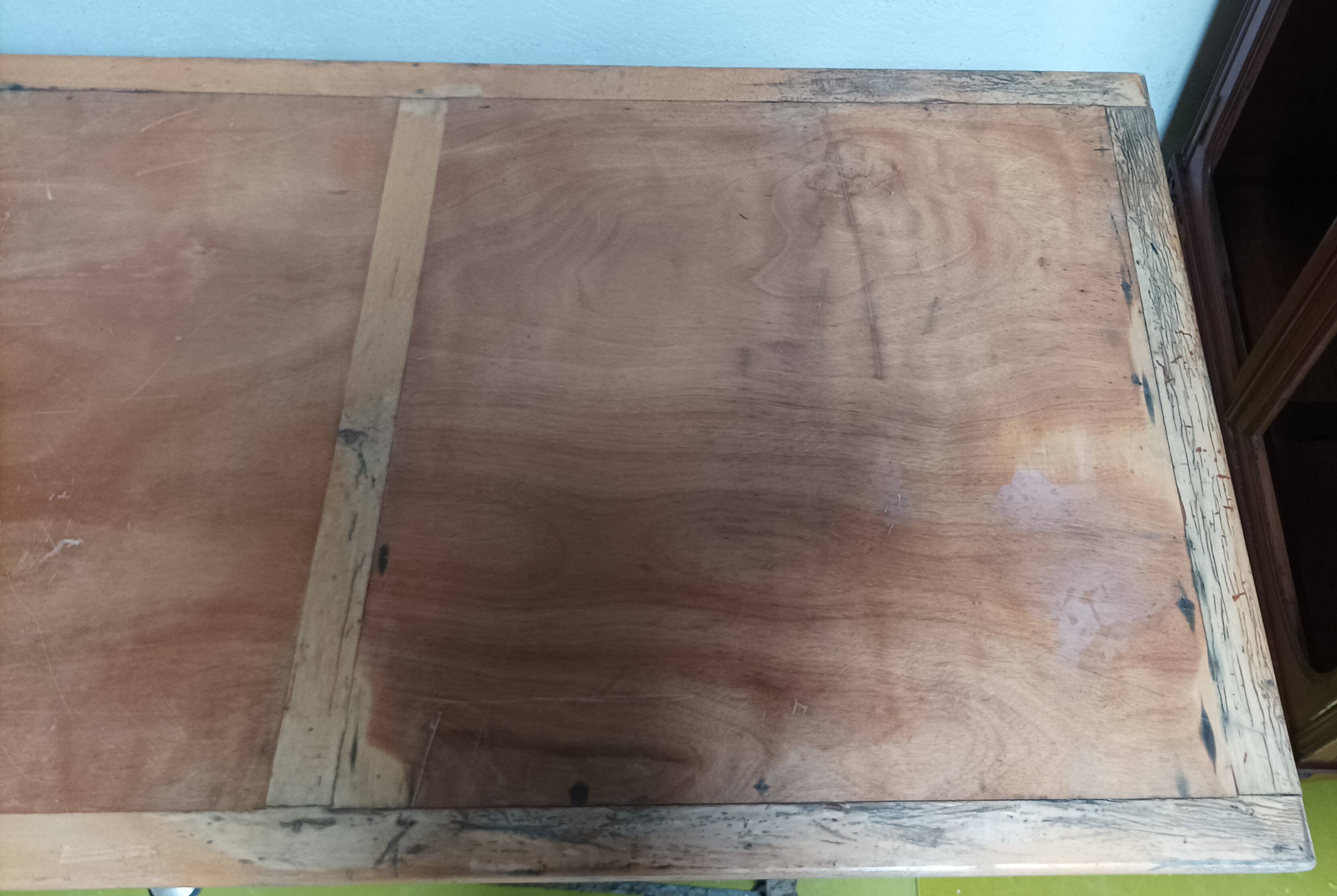 Large industrial metal and beech table