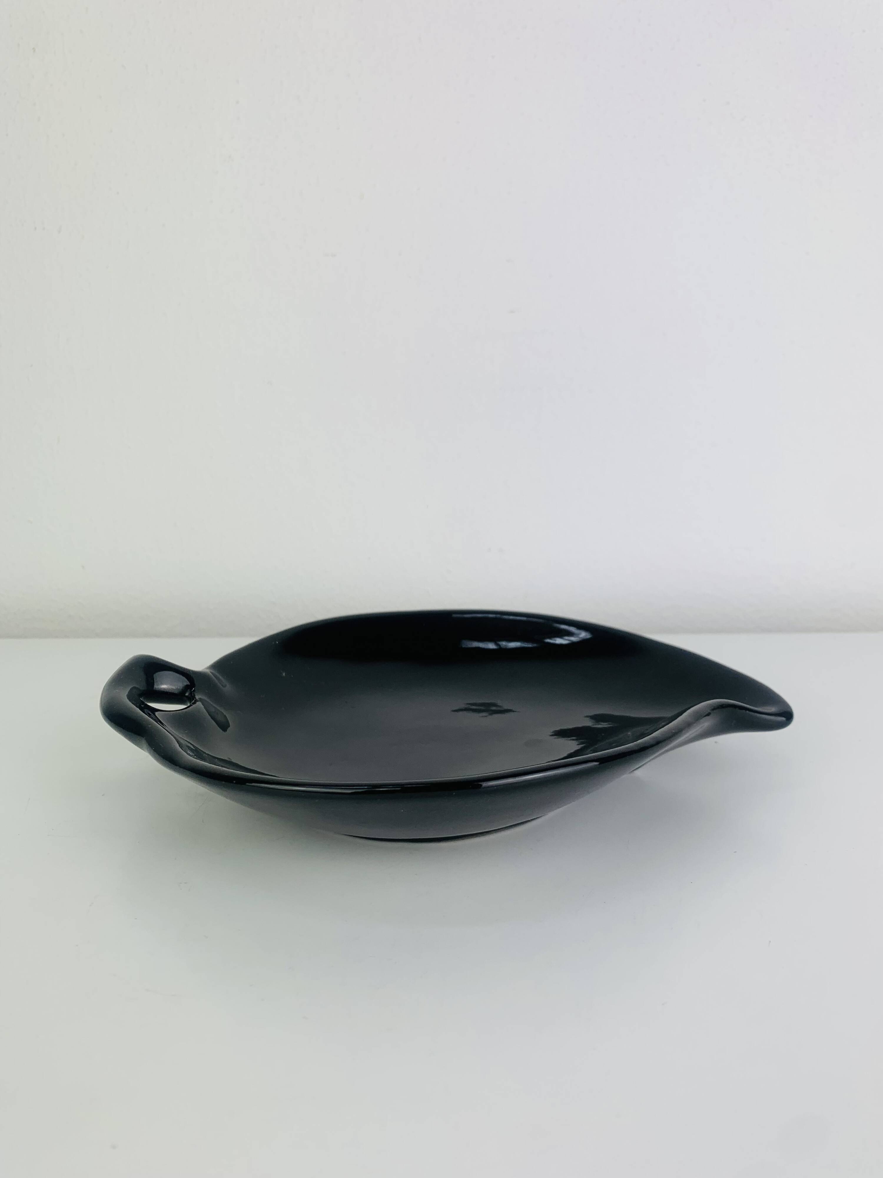 Black ceramic catchall, organic shape, vintage.