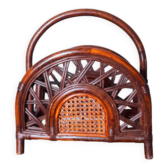 Rattan magazine or vinyl rack and 60s canning