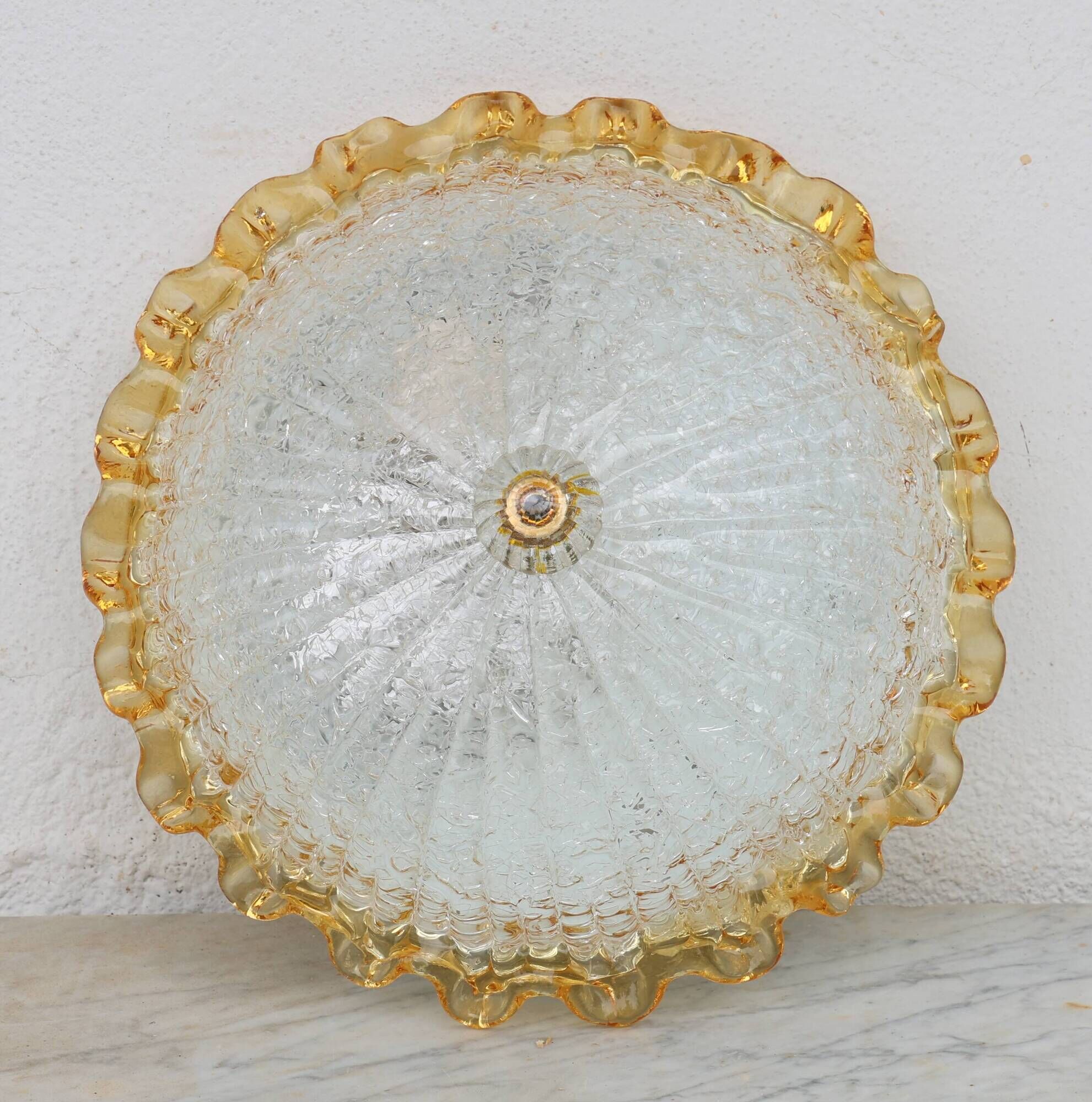 Italian Yellow Large Size Murano Glass Ceiling Fixture, Murano, 1980
