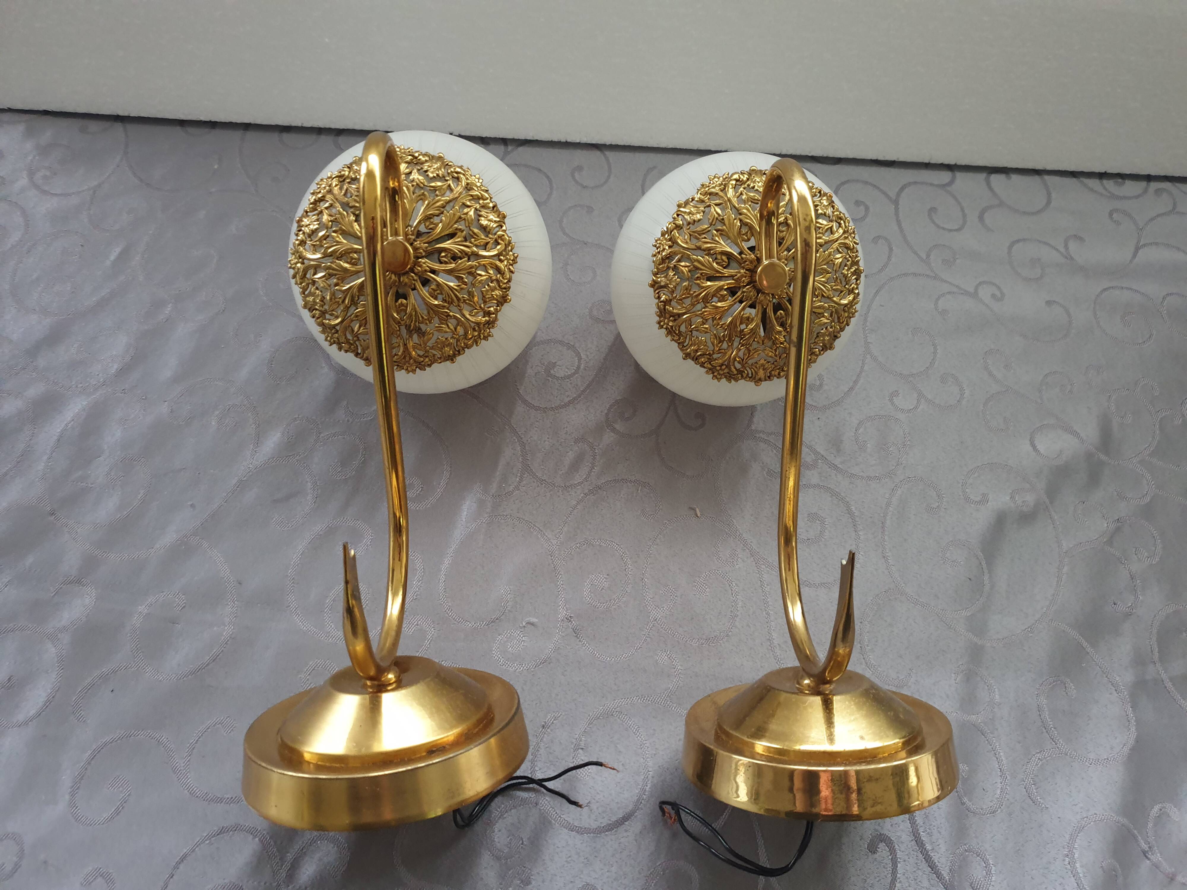 Pair of brass and glass wall lights