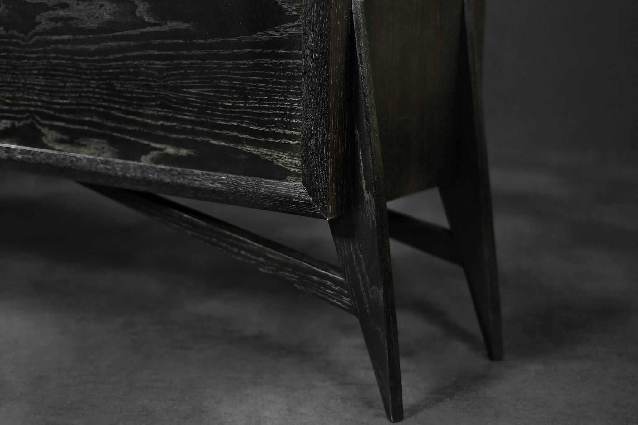 Mid-Century Modern Scandinavian Buffet in Dark Raw Oak with Wooden Handles, 1960s