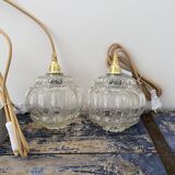 Set of two vintage globe players in chiseled glass