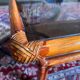 Vintage rattan coffee table and cannage and smoked glass top - 70s