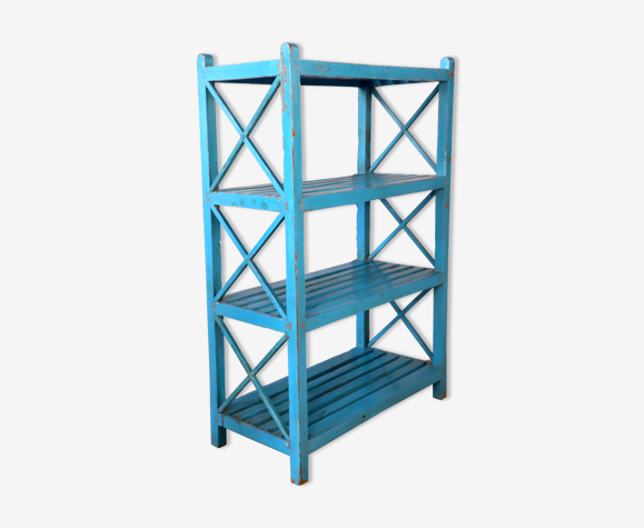Burmese teak bookcase with original blue patina