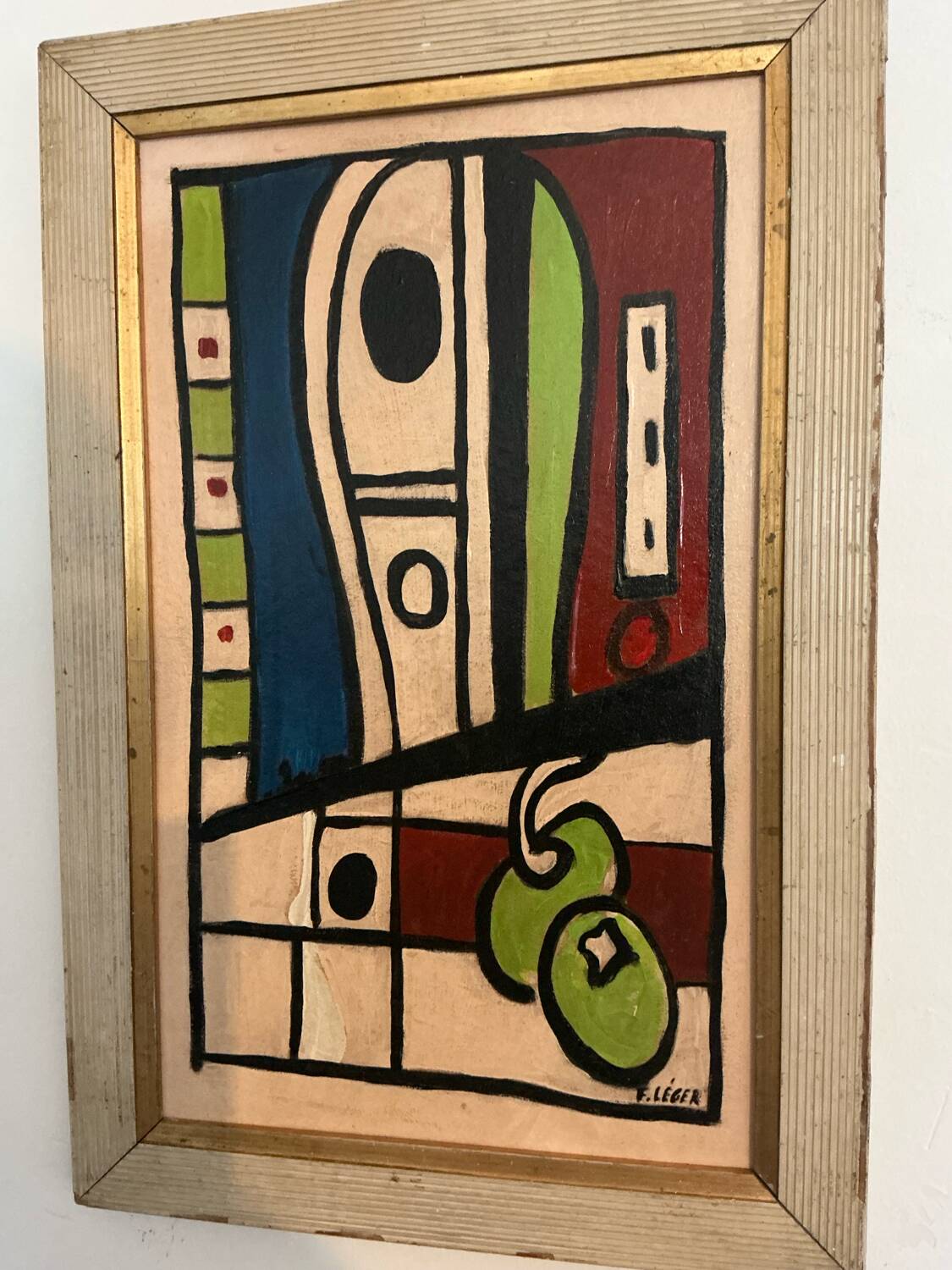 Peinture abstraite moderniste – Signée – Huile sur toile avec cadre en bois