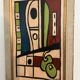 Peinture abstraite moderniste – Signée – Huile sur toile avec cadre en bois