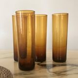 Set of 4 smoked brown amber orangeade glasses, France 1970