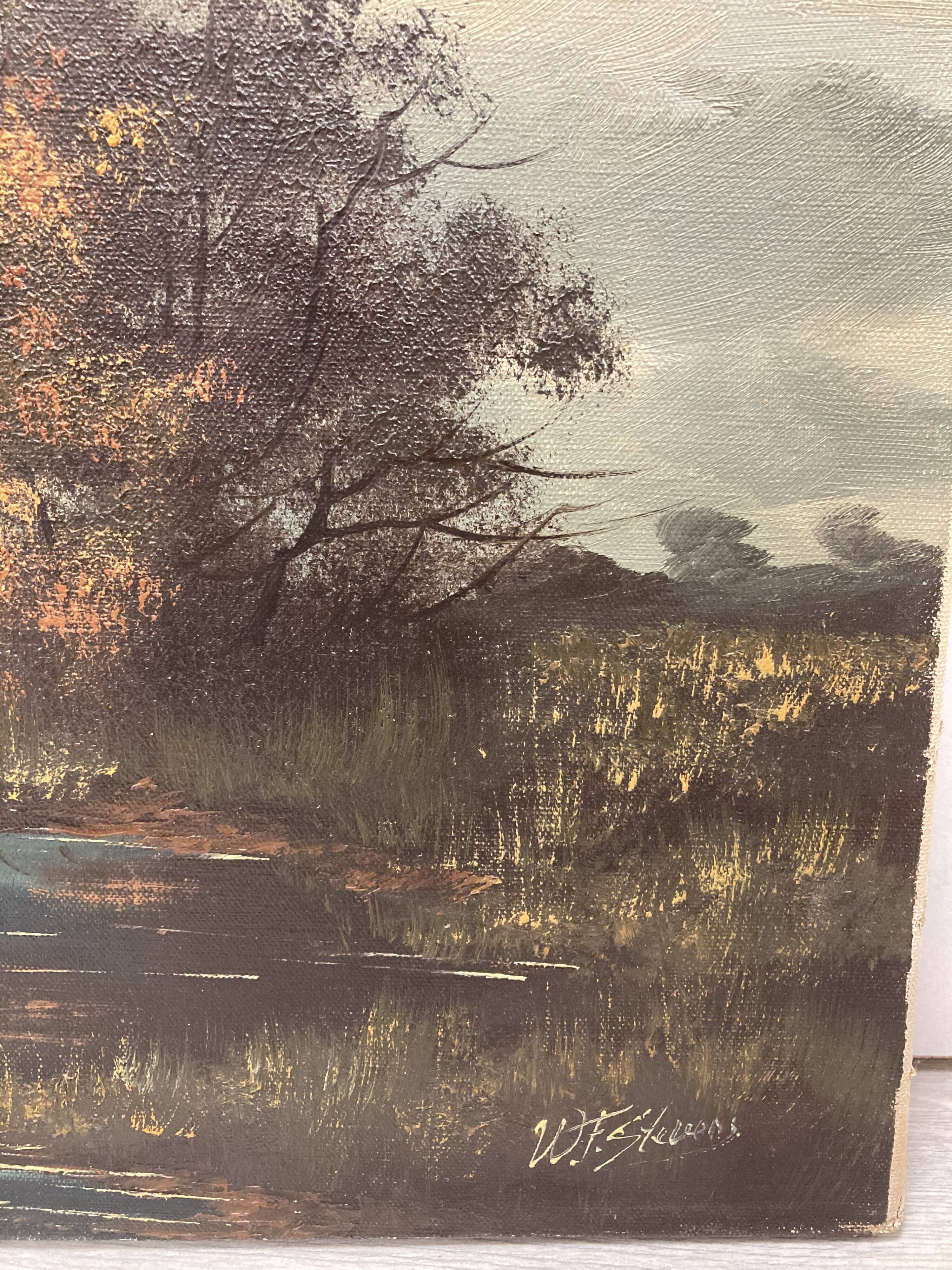 Oil on canvas sunset at the water's edge