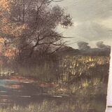 Oil on canvas sunset at the water's edge