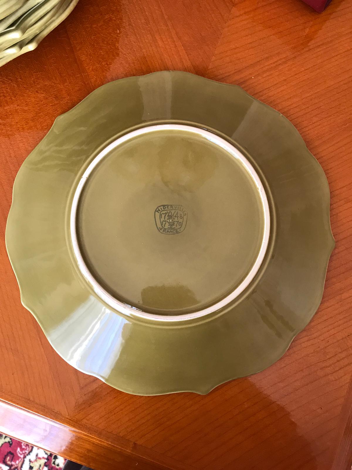 10 Niderviller plates in olive green earthenware