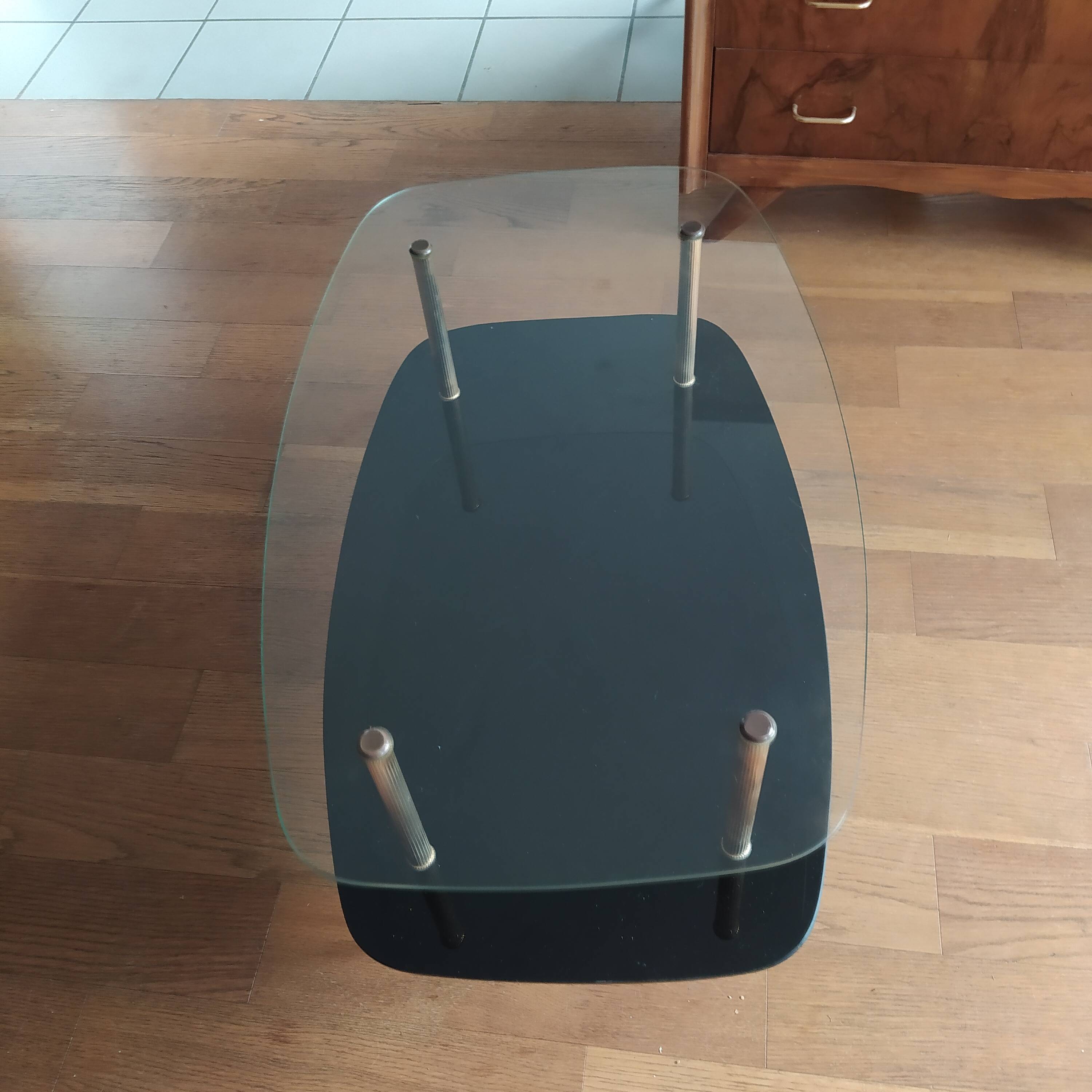 1960 cocktail coffee table with two trays and brass legs