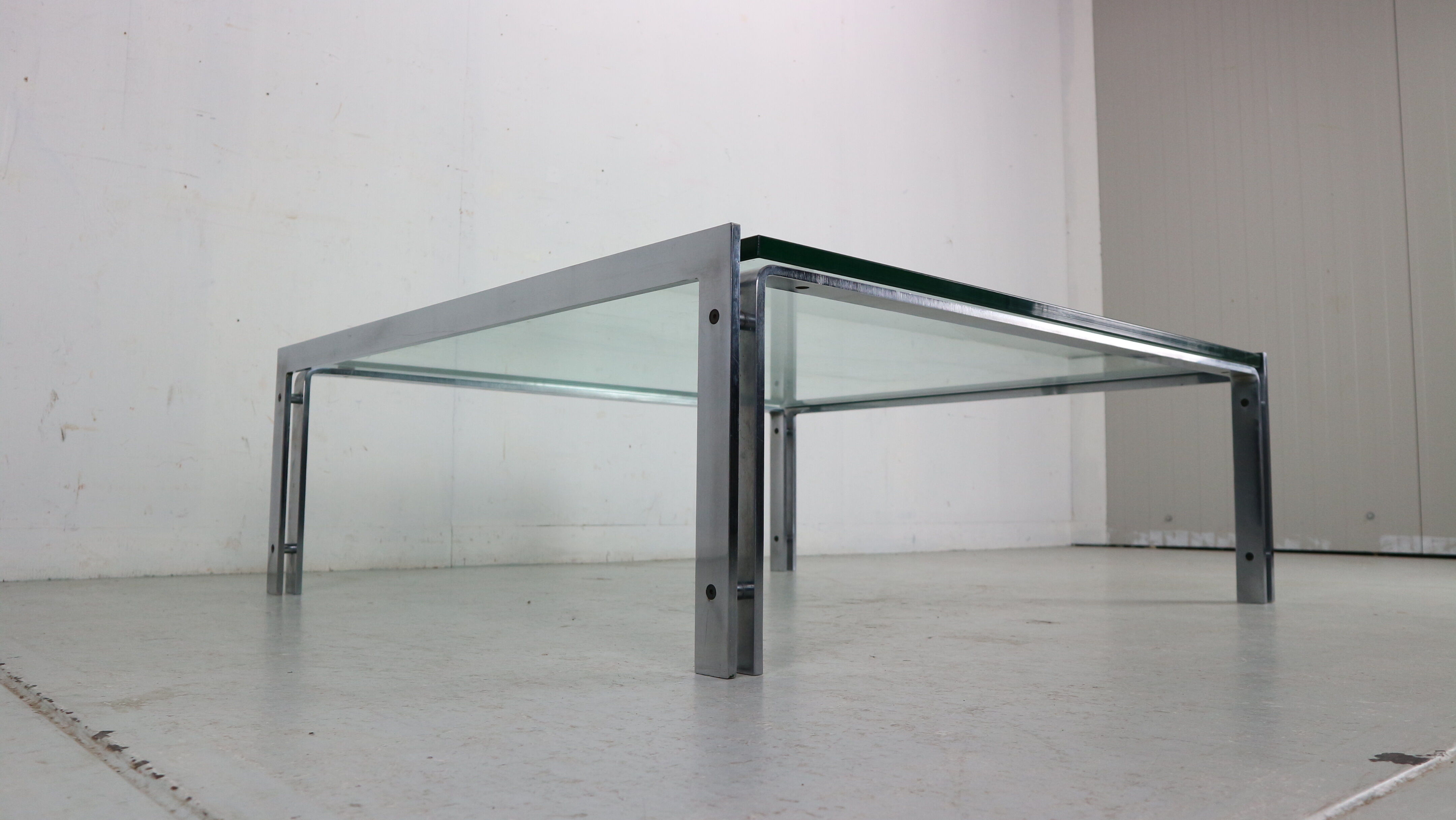 Dutch Metaform Large Steel & Glass Coffee Table by Hank Kwint, 1970