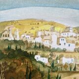 Watercolor painting "Anaxos" Greece signed B. Lévêque 1988