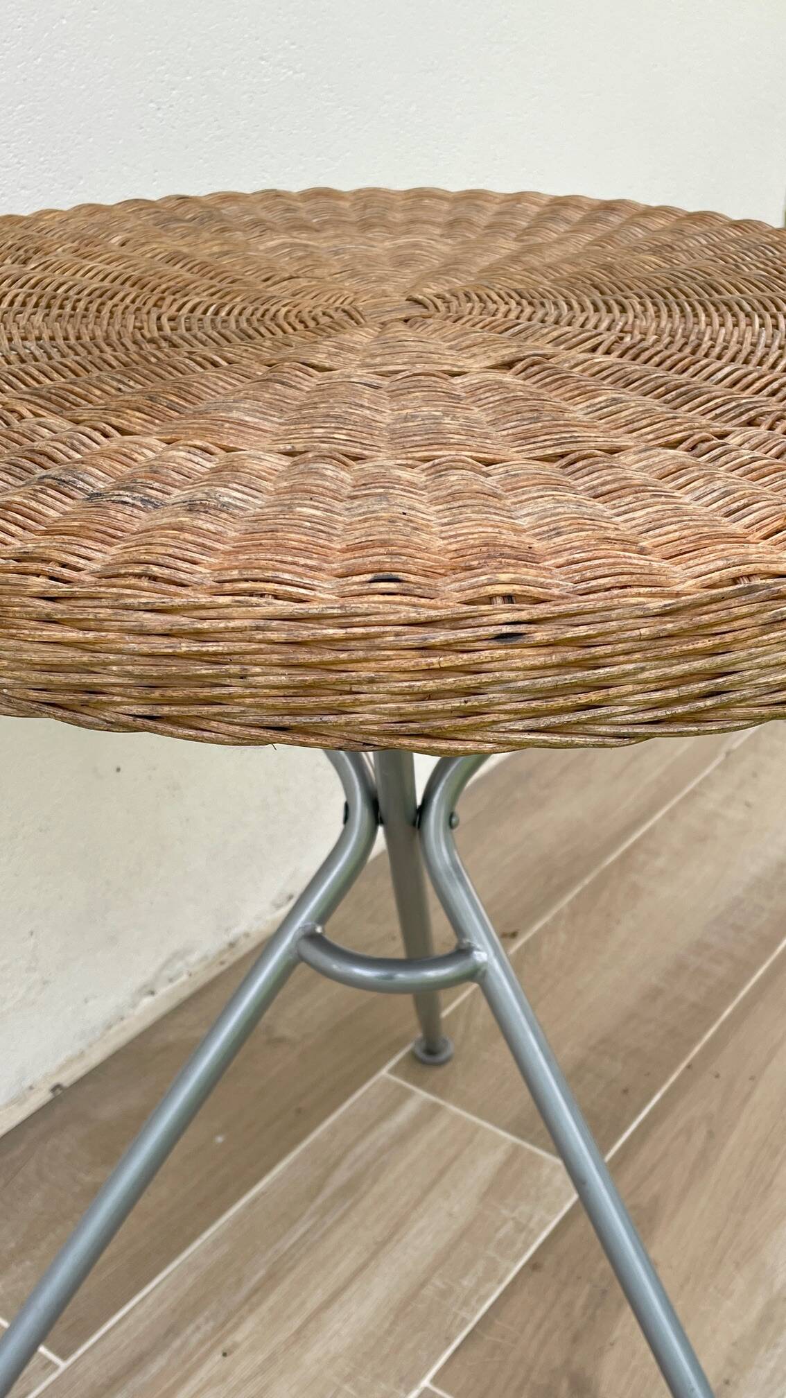 Rattan and lacquered metal folding table