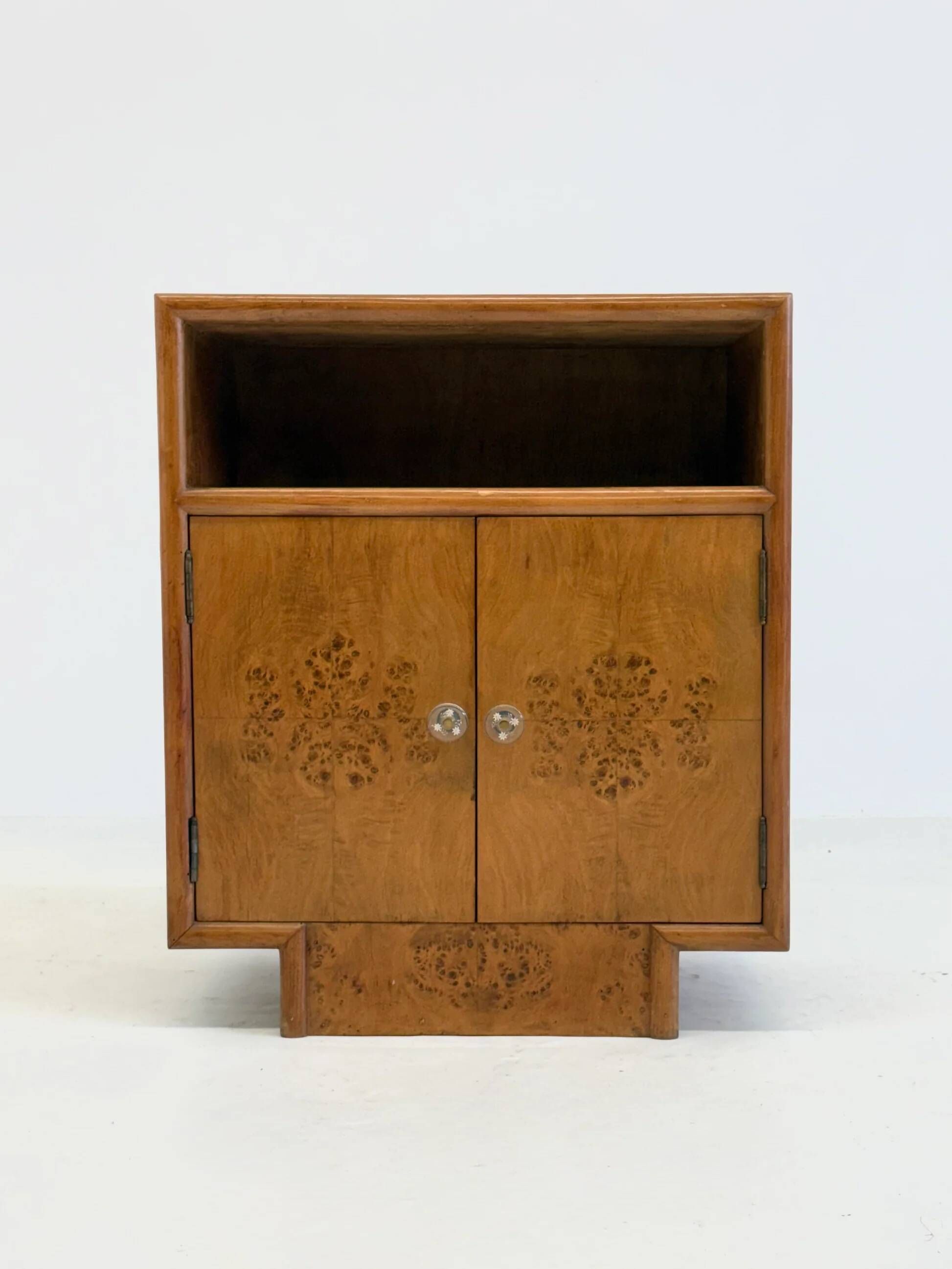 Set of two vintage Art Deco bedside tables with burl wood