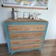 Renovated oak compass foot chest of drawers