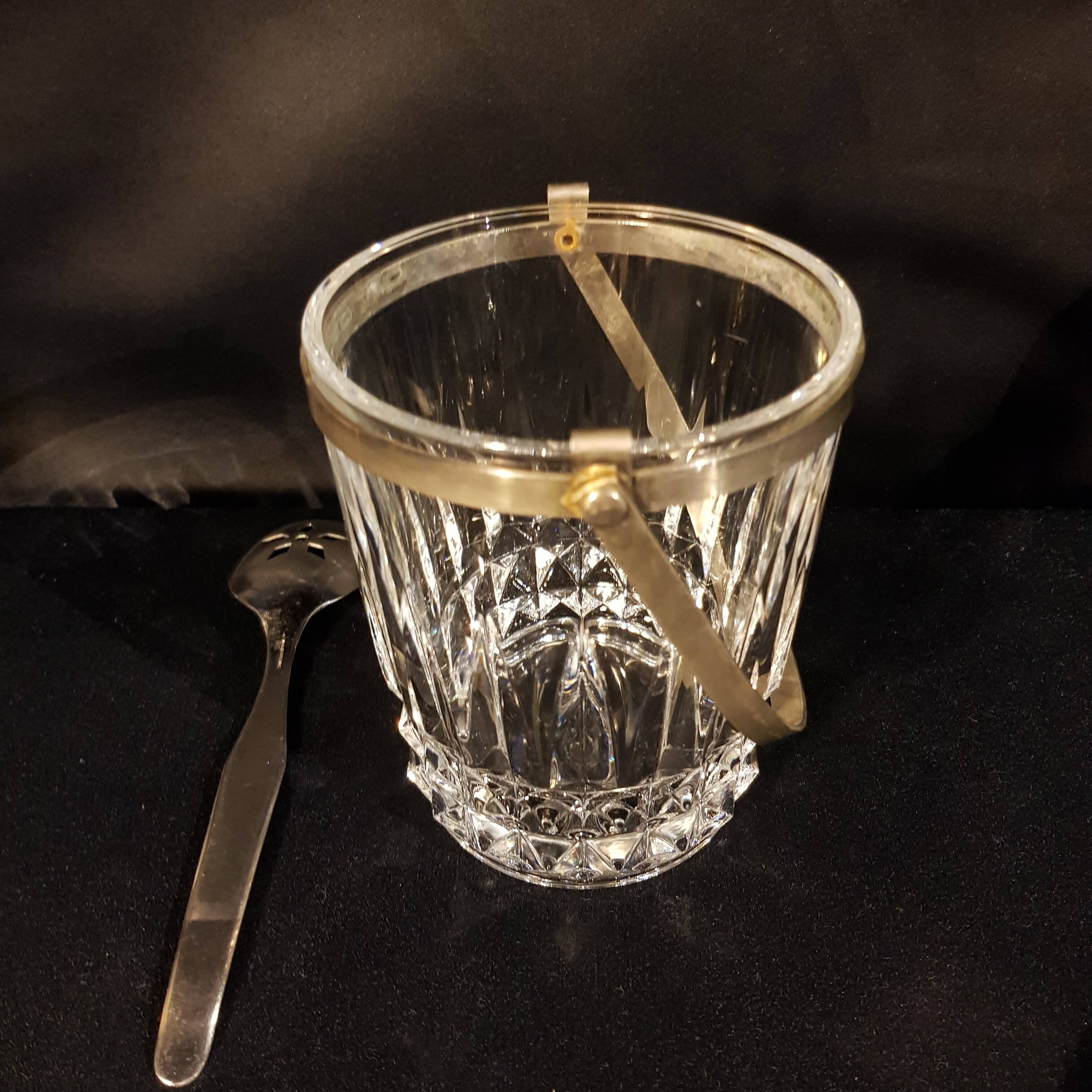 Crystal ice bucket and stainless steel spoon