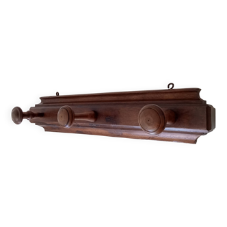 Old wall coat rack in solid oak, early 20th century