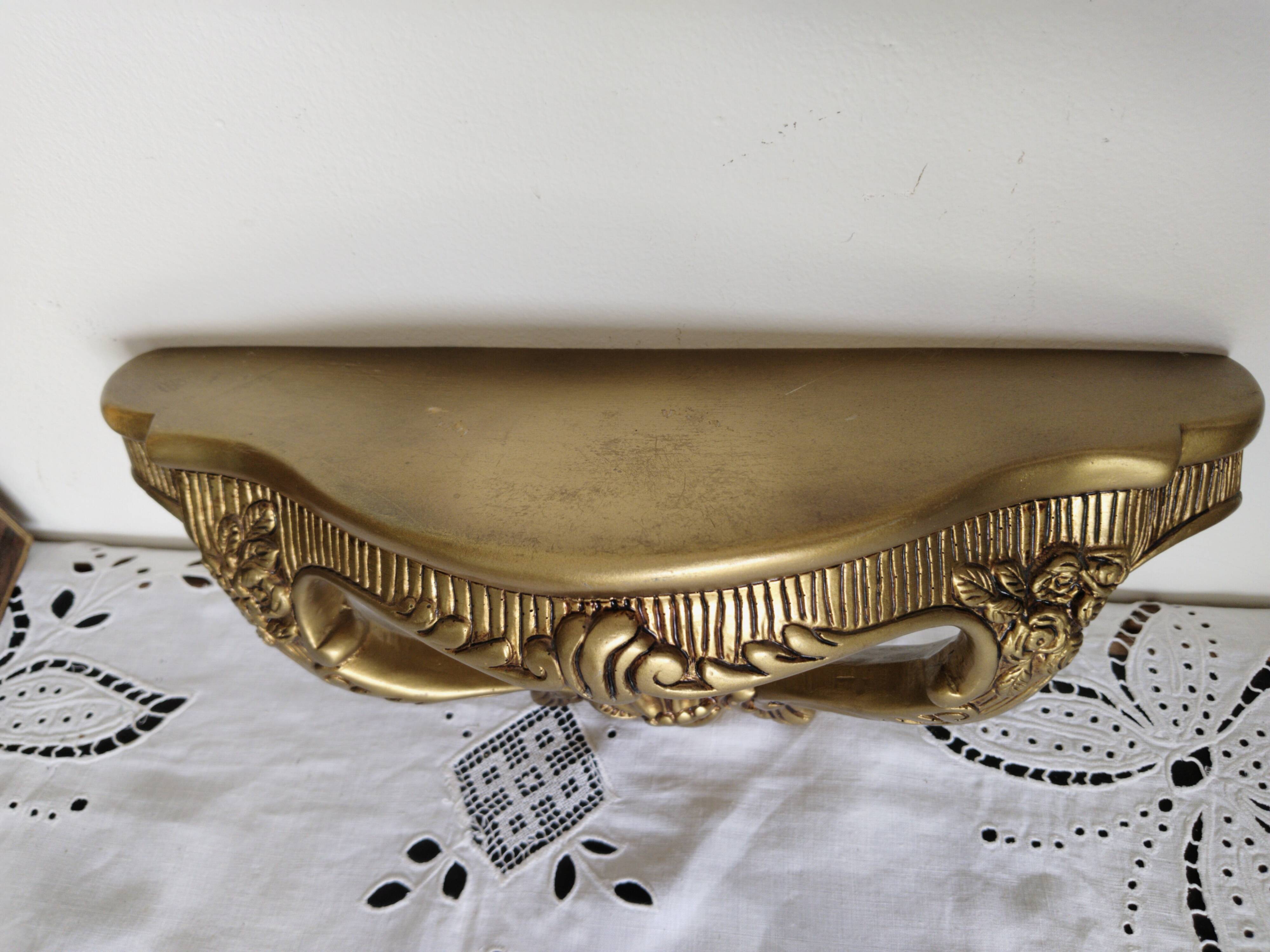 Golden console, vintage French, entrance shelf, shelf