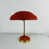 1950s desk lamp, red metal and brass