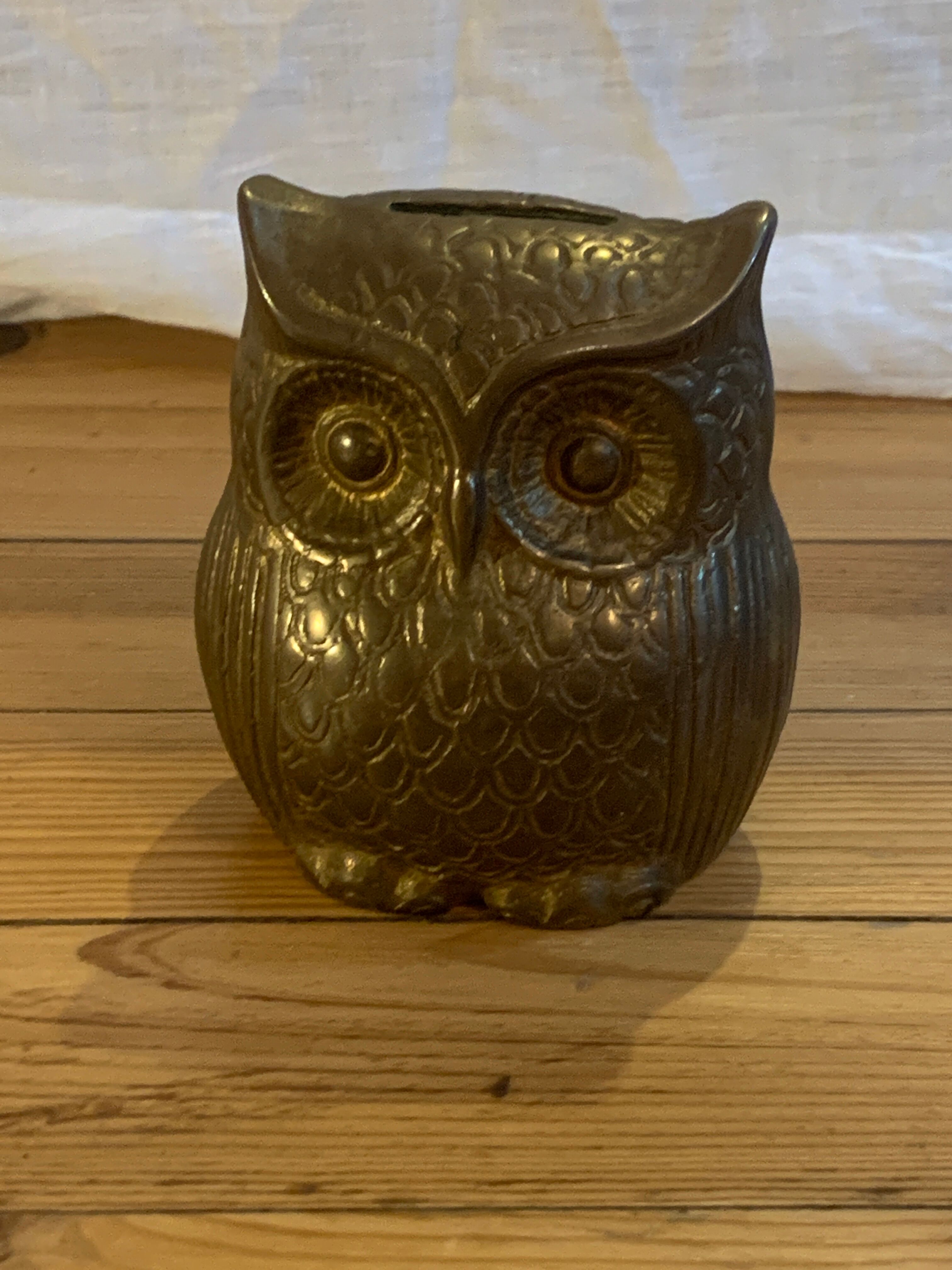 Solid brass owl and piggy bank