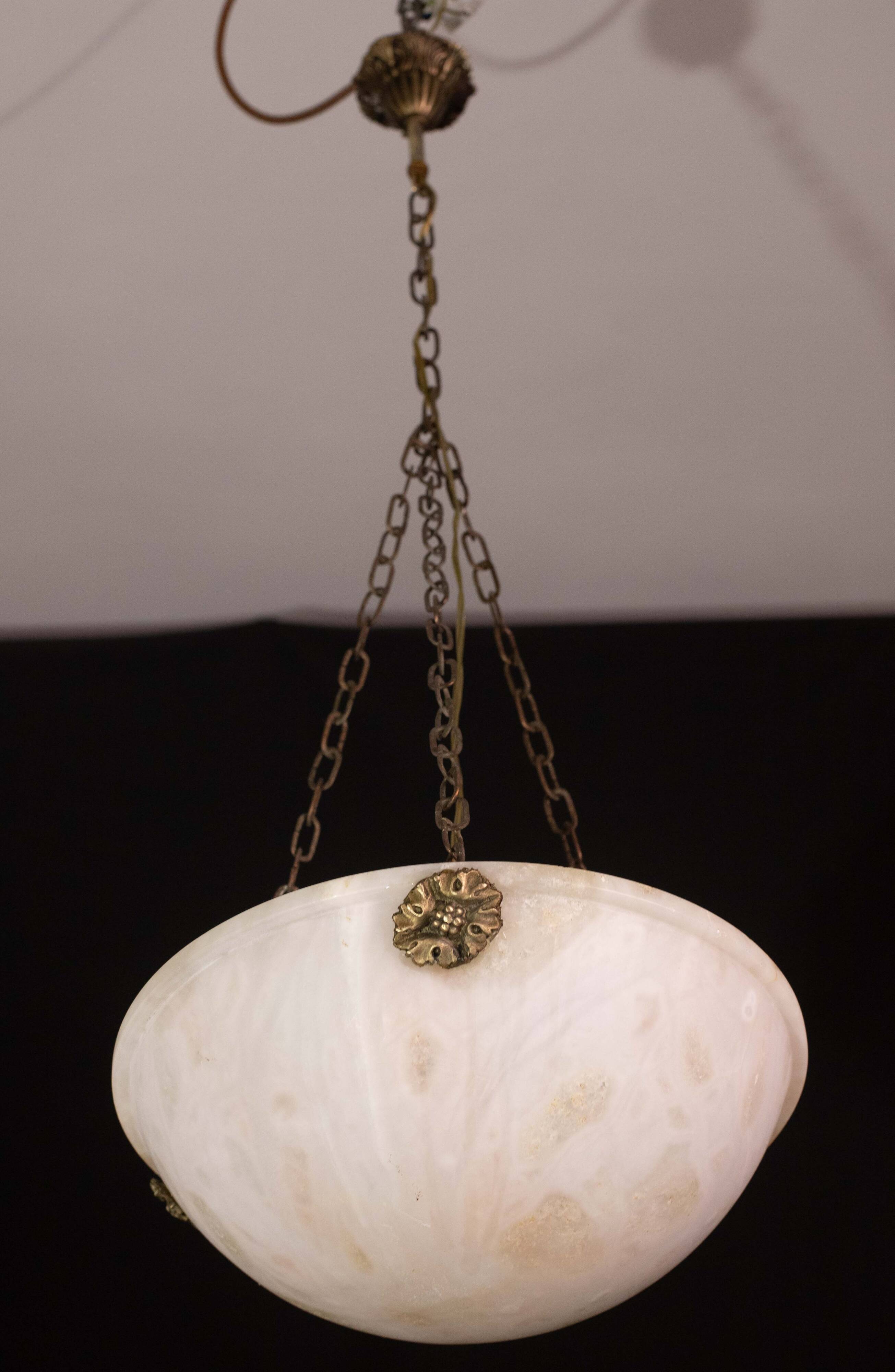 Liberty white alabaster chandelier, 1940s