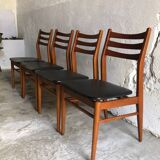 Set of 4 wooden and black imitation leather chairs, Scandinavian chair, wooden chair