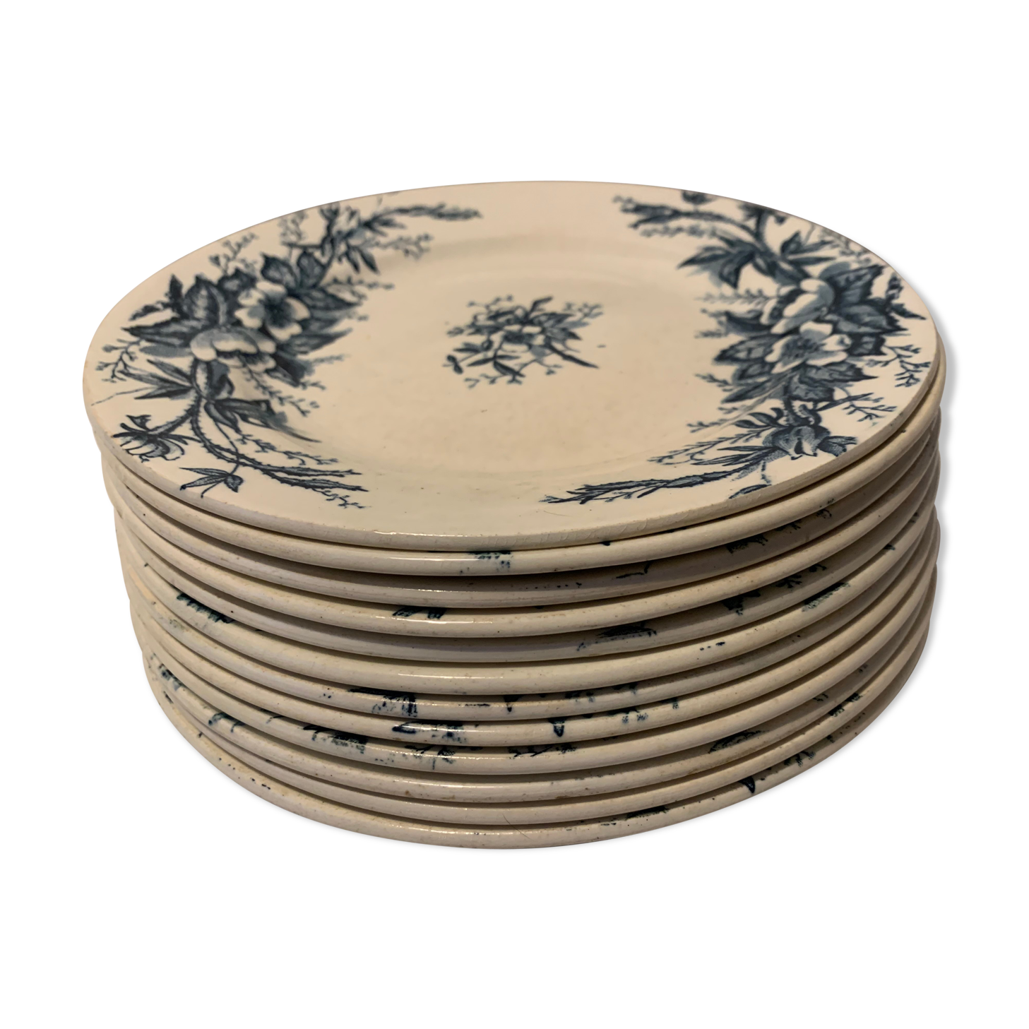 12 old blue dessert plates Eglantines Iron Land HB and Co.