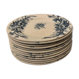 12 old blue dessert plates Eglantines Iron Land HB and Co.