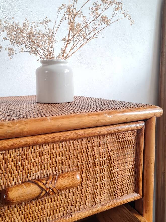 Vintage rattan chest of drawers circa 70s