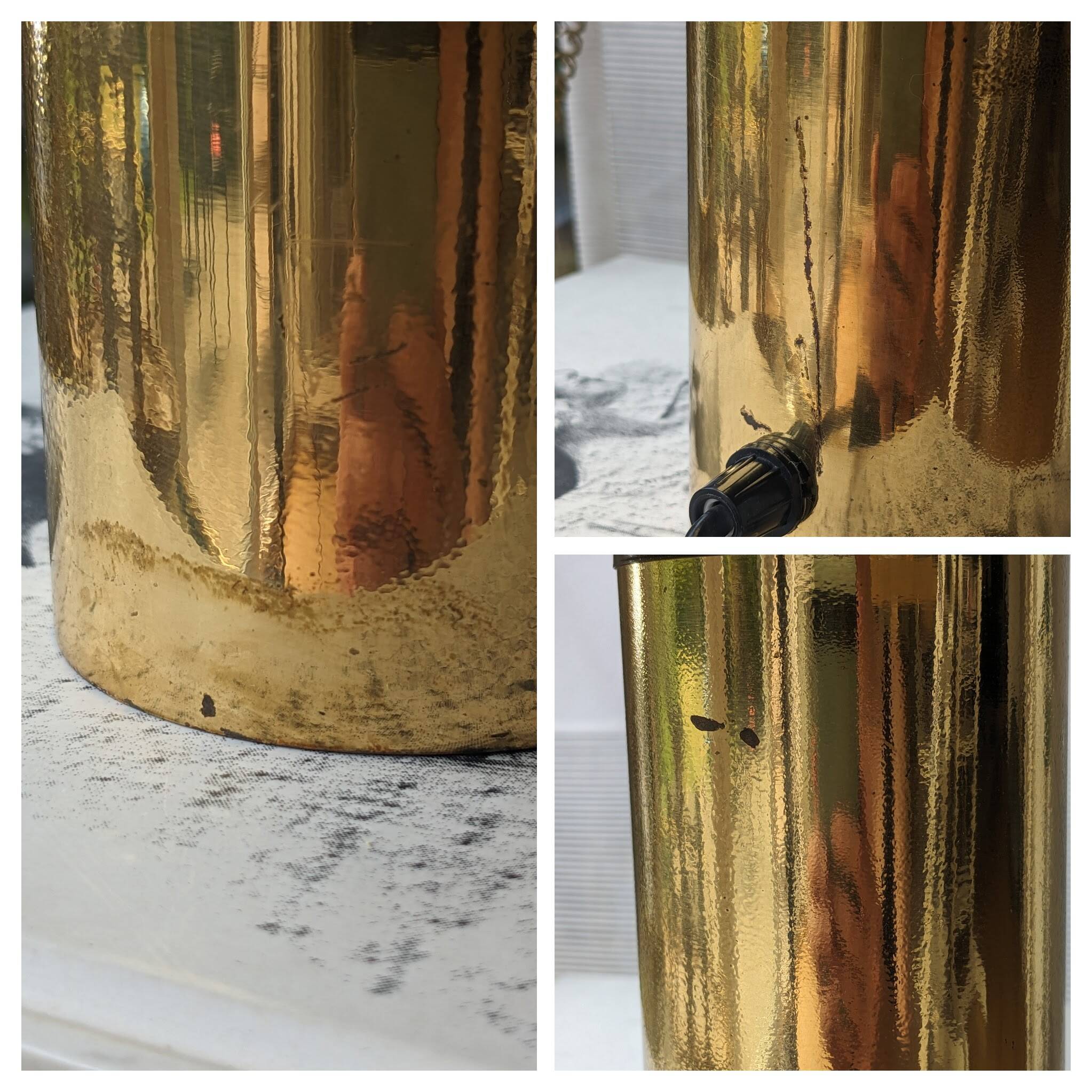 70s brass table lamp with floral velvet shade