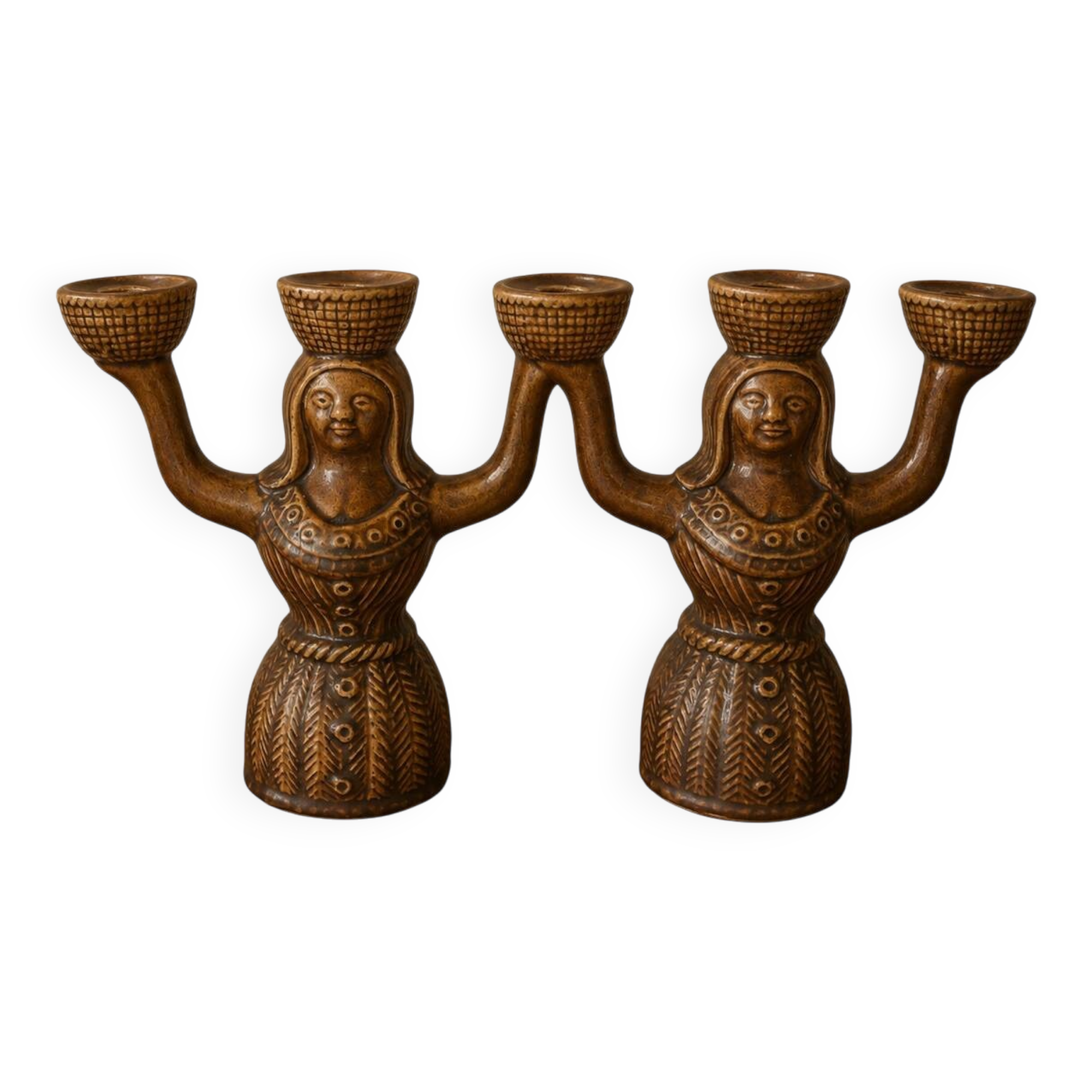 Paire de bougeoirs Saint - Clément en céramique émaillée