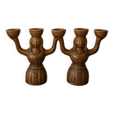 Paire de bougeoirs Saint - Clément en céramique émaillée