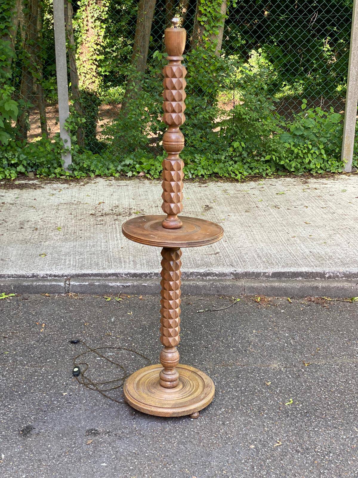 Art Deco floor lamp in solid wood in the style of Charles Dudouyt 1950