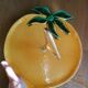Old lemon-shaped cheese dish, vintage yellow ceramic brass handle 70s