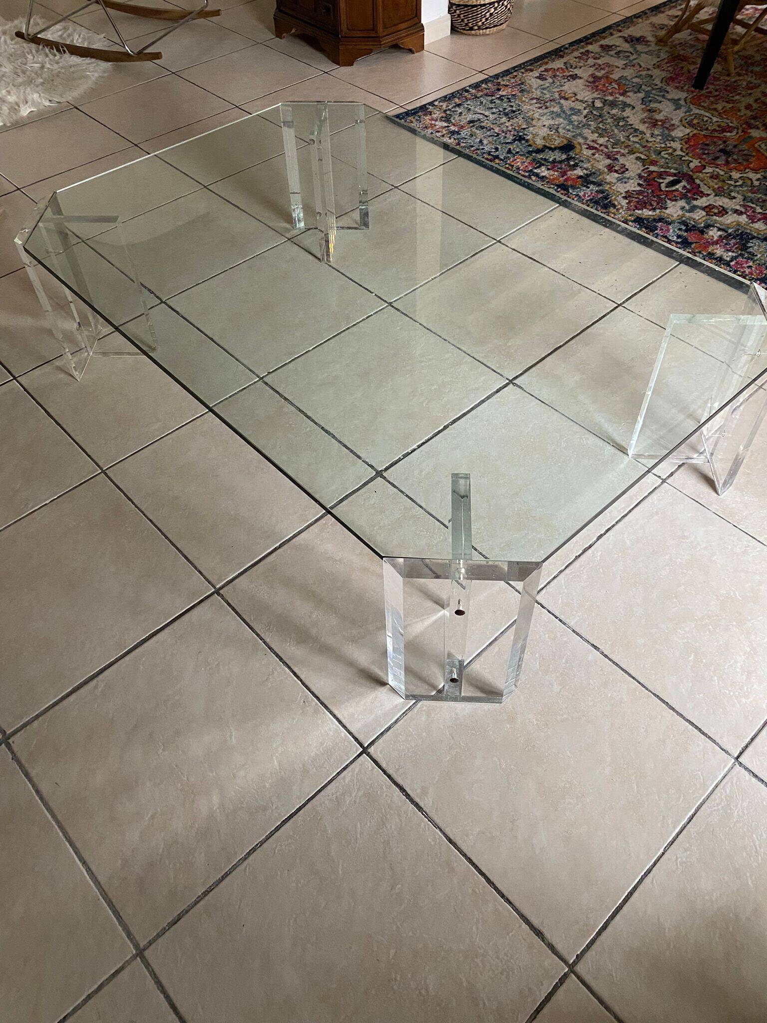 Octagonal Glass and Lucite Coffee Table, Karl Springer, USA Mid-Century Vintage