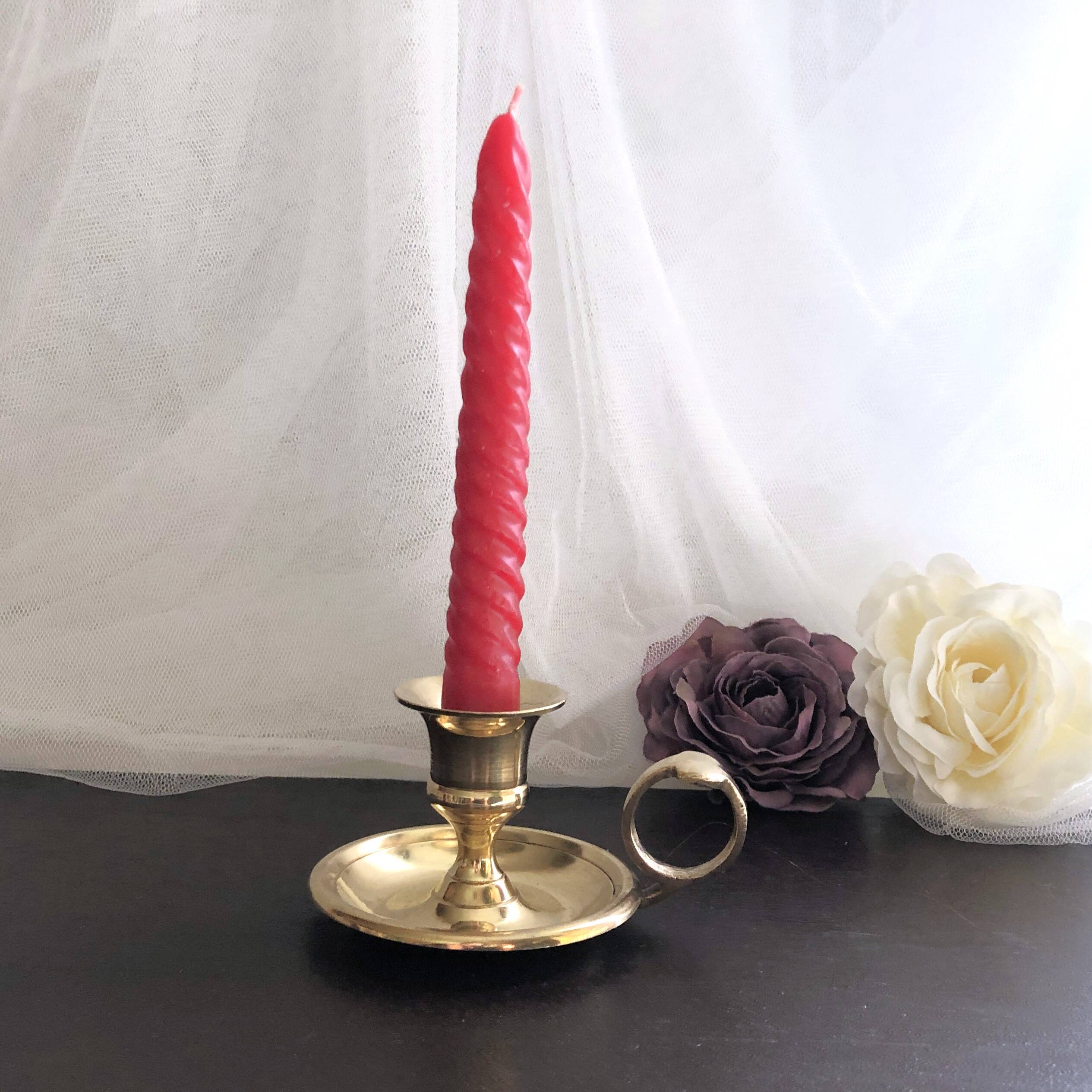 Hand candle holder called "Cave Rat" vintage golden brass