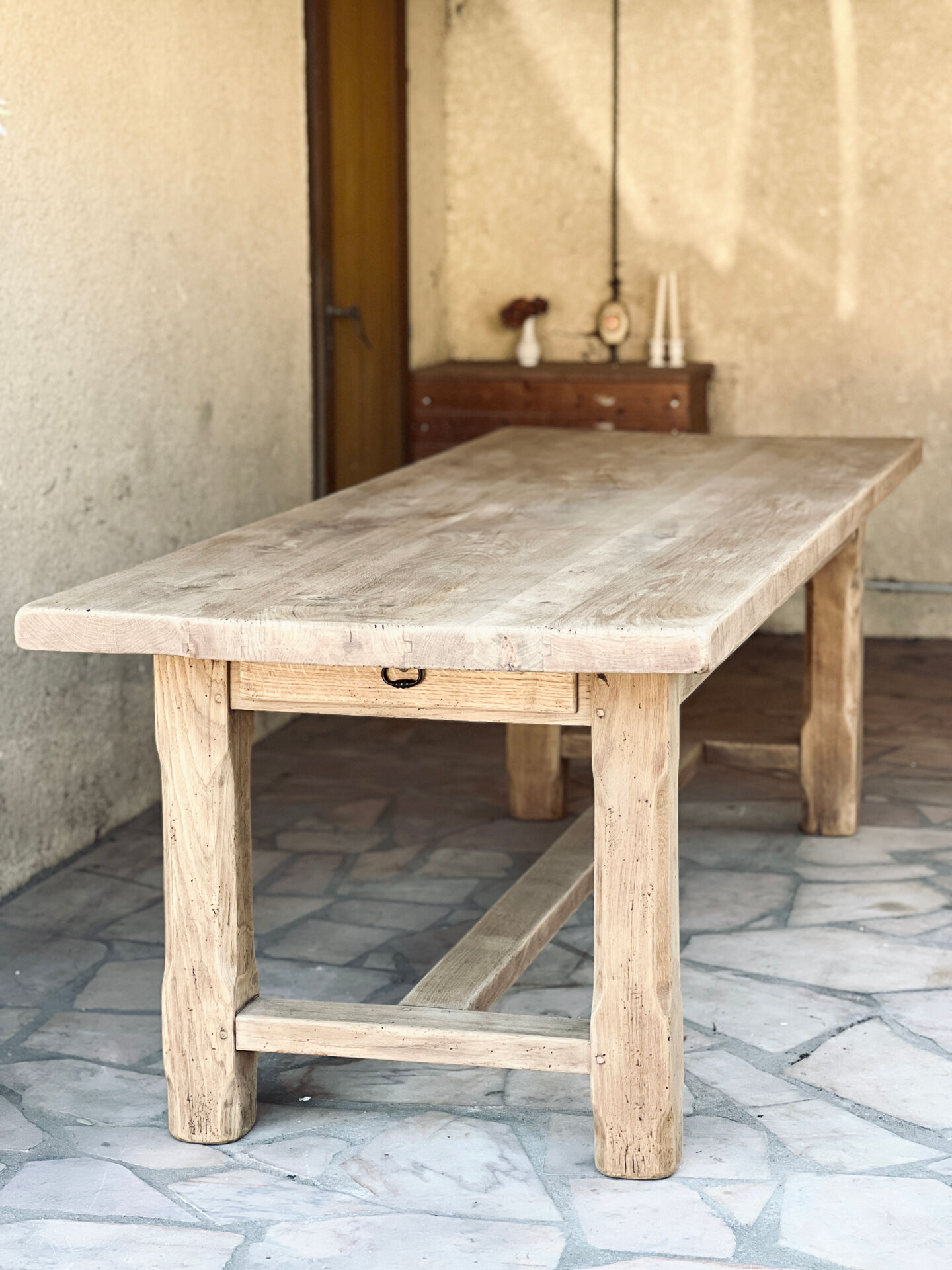 Large farmhouse table - solid oak - drawer